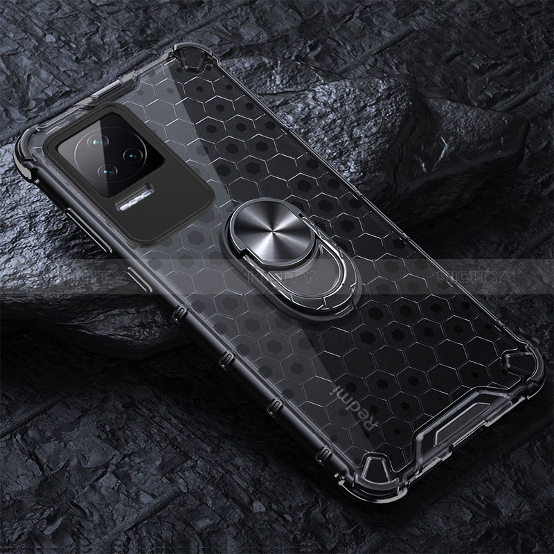 Coque Contour Silicone et Vitre Transparente Miroir 360 Degres avec Support Bague Anneau Aimante Magnetique AM1 pour Xiaomi Redmi K50 Pro 5G Noir Plus