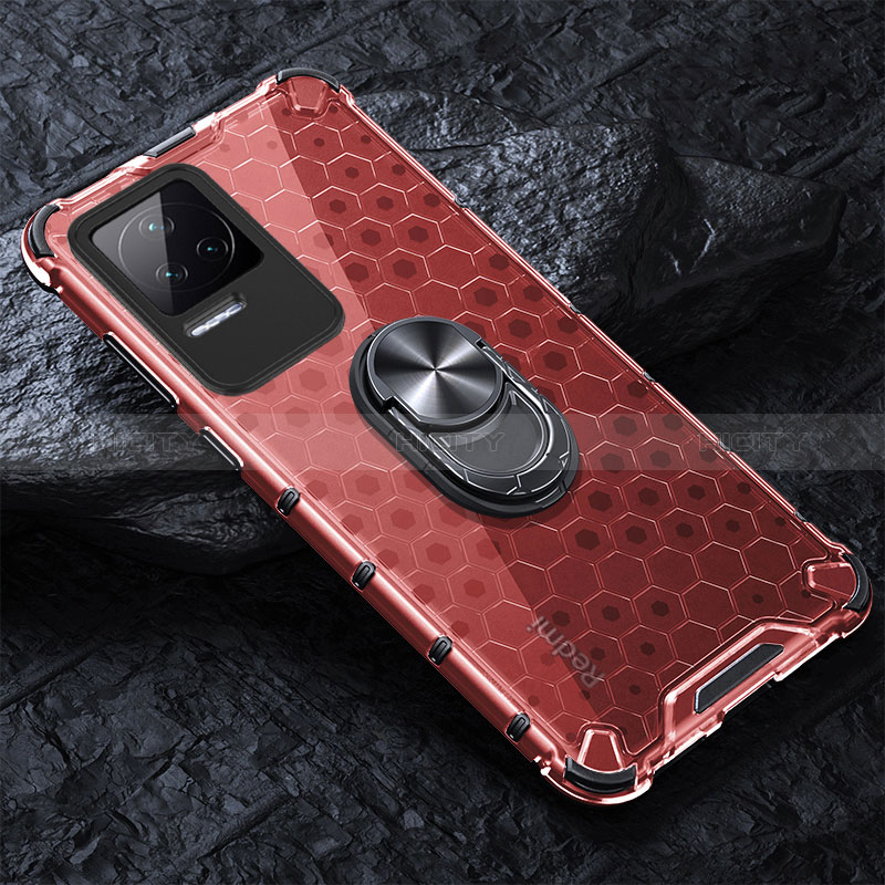 Coque Contour Silicone et Vitre Transparente Miroir 360 Degres avec Support Bague Anneau Aimante Magnetique AM1 pour Xiaomi Redmi K50 Pro 5G Rouge Plus