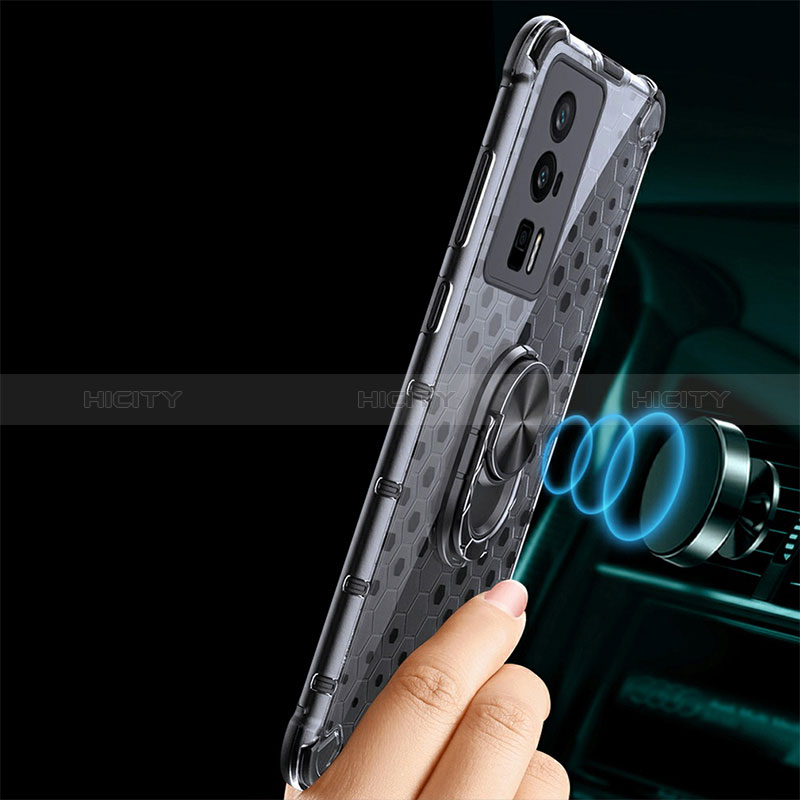 Coque Contour Silicone et Vitre Transparente Miroir 360 Degres avec Support Bague Anneau Aimante Magnetique AM1 pour Xiaomi Redmi K60 5G Plus