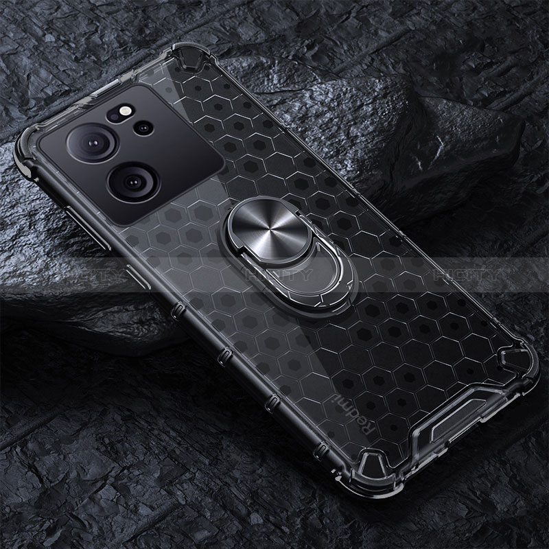 Coque Contour Silicone et Vitre Transparente Miroir 360 Degres avec Support Bague Anneau Aimante Magnetique AM1 pour Xiaomi Redmi K60 Ultra 5G Noir Plus