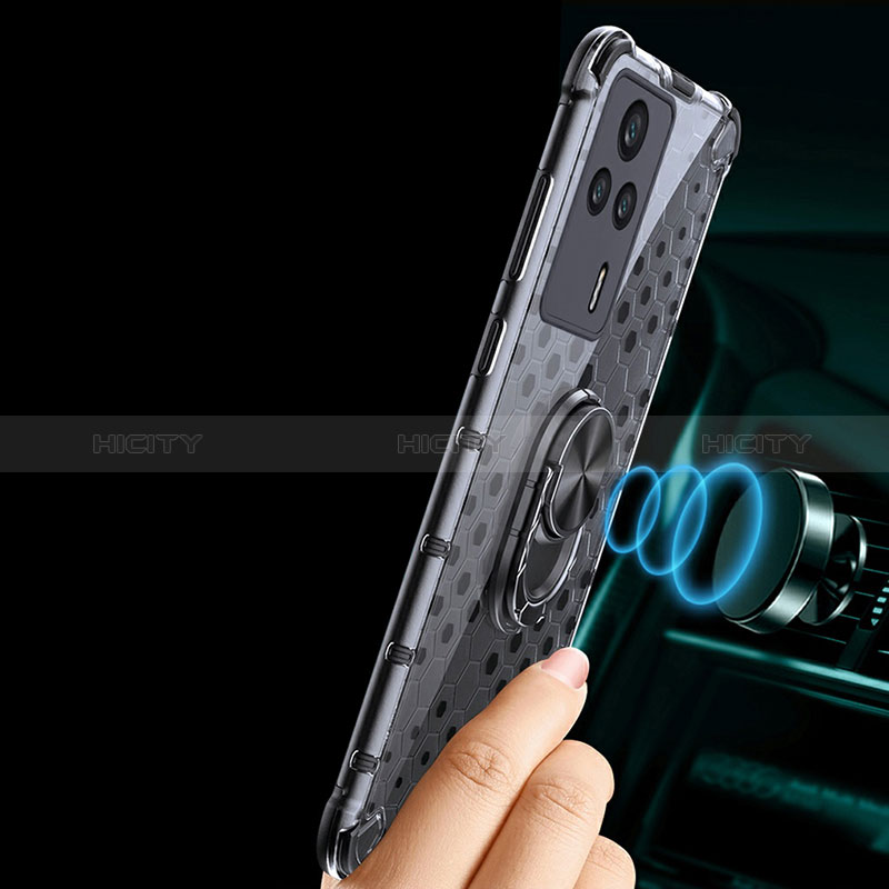 Coque Contour Silicone et Vitre Transparente Miroir 360 Degres avec Support Bague Anneau Aimante Magnetique AM1 pour Xiaomi Redmi K60E 5G Plus