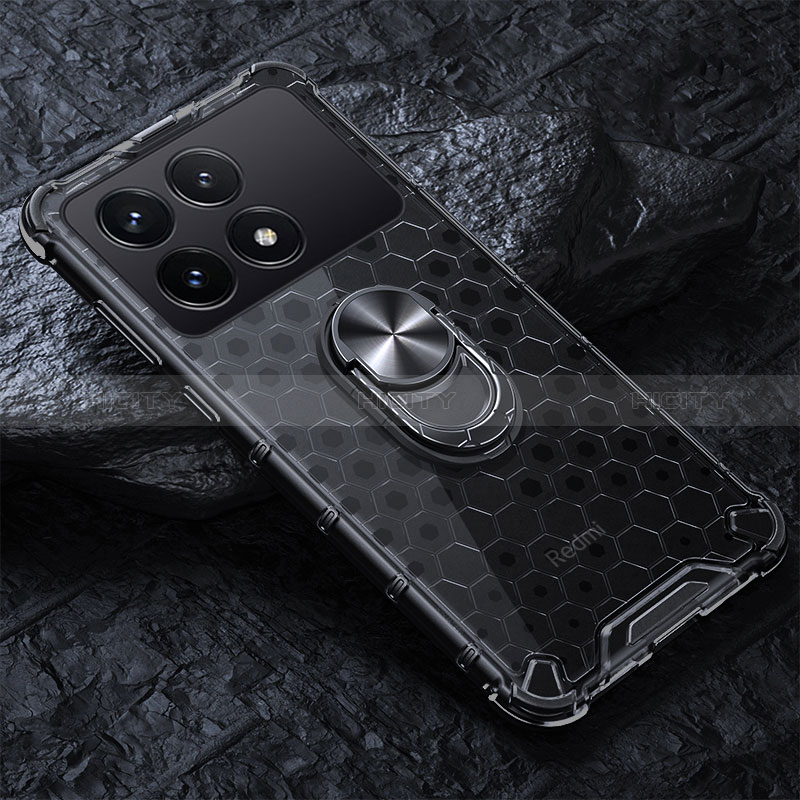 Coque Contour Silicone et Vitre Transparente Miroir 360 Degres avec Support Bague Anneau Aimante Magnetique AM1 pour Xiaomi Redmi K70 5G Noir Plus