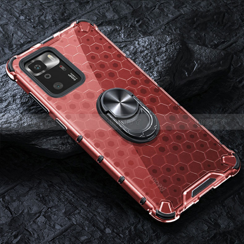 Coque Contour Silicone et Vitre Transparente Miroir 360 Degres avec Support Bague Anneau Aimante Magnetique AM1 pour Xiaomi Redmi Note 10 Pro 5G Rouge Plus