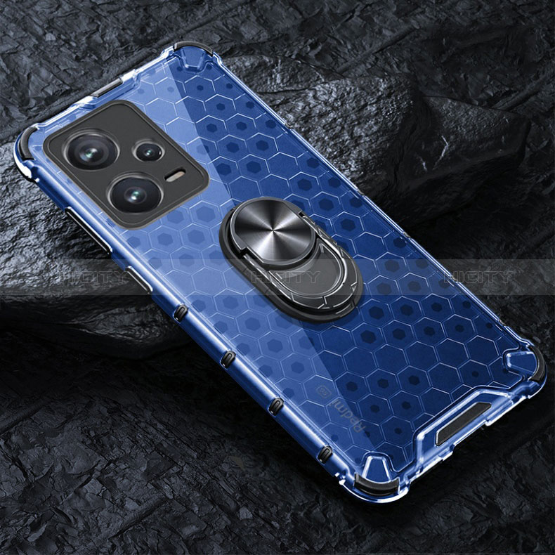 Coque Contour Silicone et Vitre Transparente Miroir 360 Degres avec Support Bague Anneau Aimante Magnetique AM1 pour Xiaomi Redmi Note 12 Explorer Bleu Plus