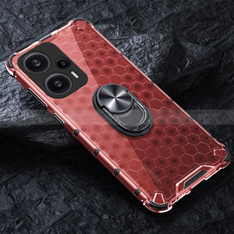 Coque Contour Silicone et Vitre Transparente Miroir 360 Degres avec Support Bague Anneau Aimante Magnetique AM1 pour Xiaomi Redmi Note 12 Turbo 5G Rouge Plus