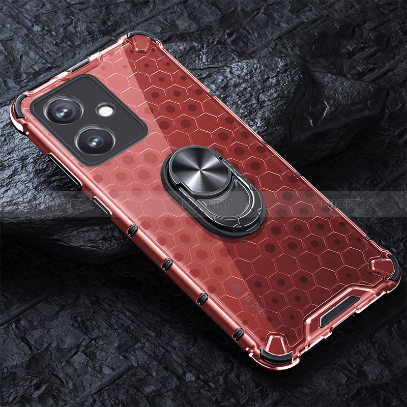 Coque Contour Silicone et Vitre Transparente Miroir 360 Degres avec Support Bague Anneau Aimante Magnetique AM1 pour Xiaomi Redmi Note 12R Pro 5G Rouge Plus