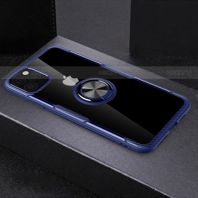 Coque Contour Silicone et Vitre Transparente Miroir 360 Degres avec Support Bague Anneau Aimante Magnetique M01 pour Apple iPhone 11 Pro Bleu Plus