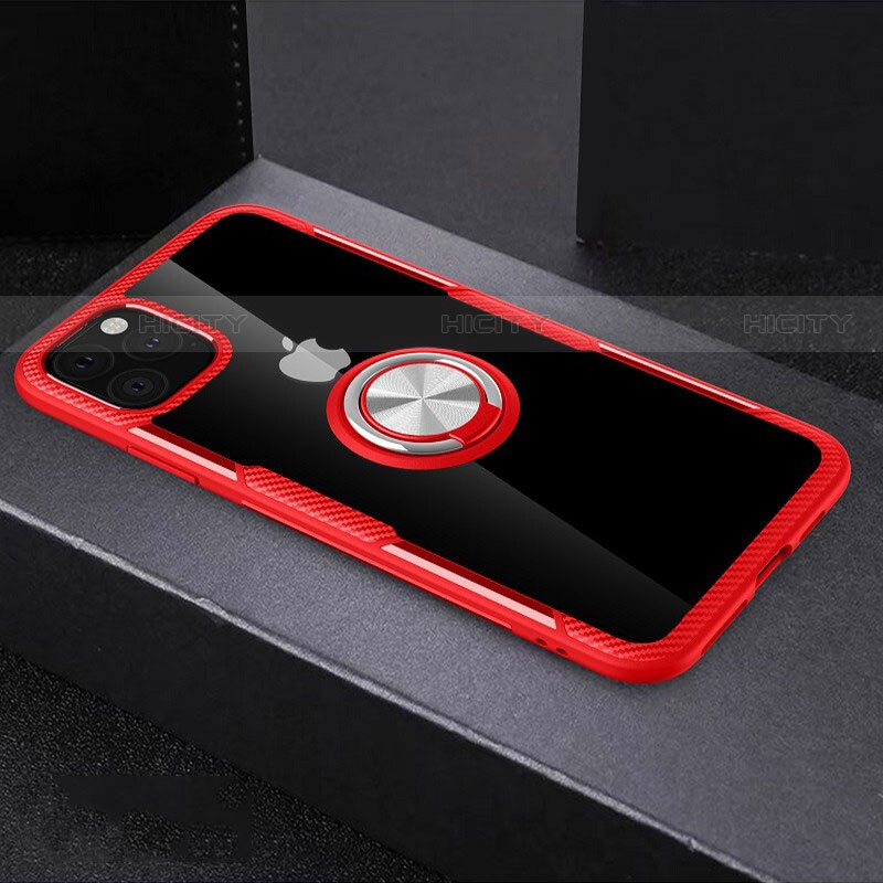 Coque Contour Silicone et Vitre Transparente Miroir 360 Degres avec Support Bague Anneau Aimante Magnetique M01 pour Apple iPhone 11 Pro Rouge Plus