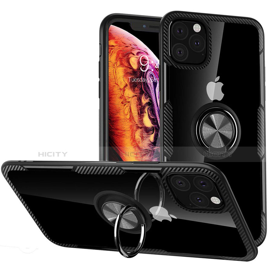 Coque Contour Silicone et Vitre Transparente Miroir 360 Degres avec Support Bague Anneau Aimante Magnetique M02 pour Apple iPhone 11 Pro Noir Plus