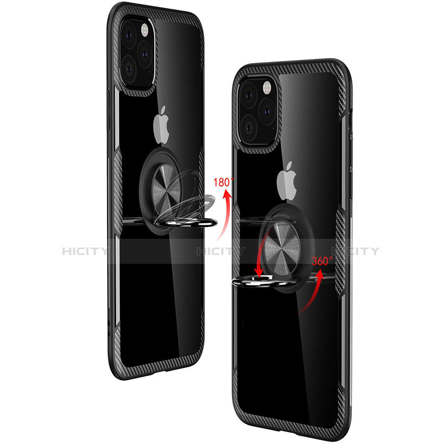 Coque Contour Silicone et Vitre Transparente Miroir 360 Degres avec Support Bague Anneau Aimante Magnetique M02 pour Apple iPhone 11 Pro Plus