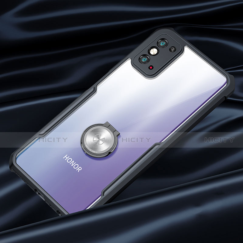 Coque Contour Silicone et Vitre Transparente Miroir 360 Degres avec Support Bague Anneau Aimante Magnetique pour Huawei Honor X10 Max 5G Noir Plus