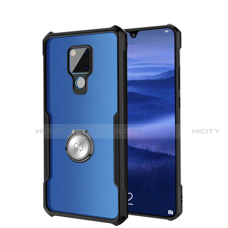 Coque Contour Silicone et Vitre Transparente Miroir 360 Degres avec Support Bague Anneau Aimante Magnetique pour Huawei Mate 20 X 5G Noir Plus