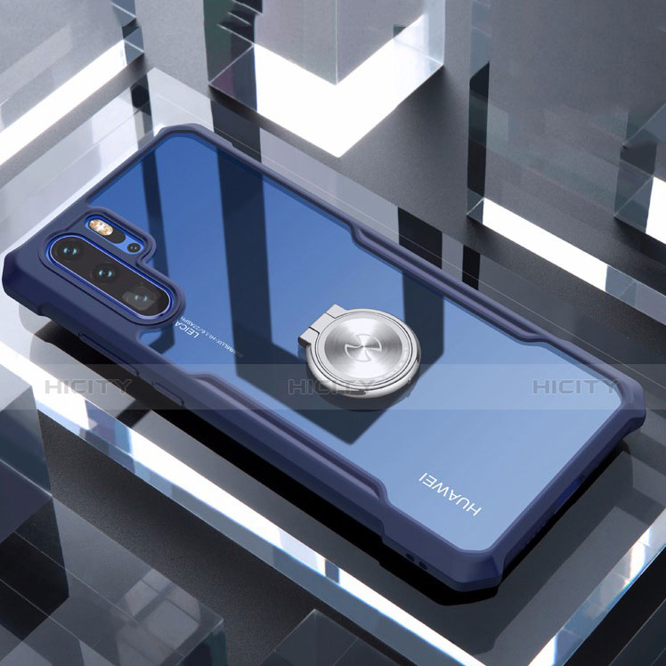 Coque Contour Silicone et Vitre Transparente Miroir 360 Degres avec Support Bague Anneau Aimante Magnetique pour Huawei P30 Pro New Edition Bleu Plus