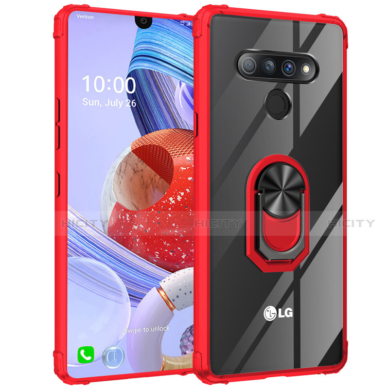 Coque Contour Silicone et Vitre Transparente Miroir 360 Degres avec Support Bague Anneau Aimante Magnetique pour LG Stylo 6 Plus