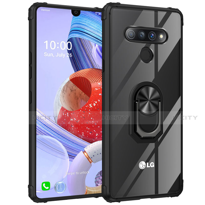 Coque Contour Silicone et Vitre Transparente Miroir 360 Degres avec Support Bague Anneau Aimante Magnetique pour LG Stylo 6 Plus