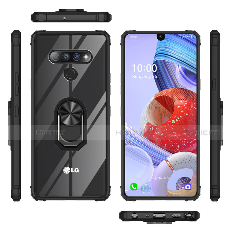 Coque Contour Silicone et Vitre Transparente Miroir 360 Degres avec Support Bague Anneau Aimante Magnetique pour LG Stylo 6 Plus