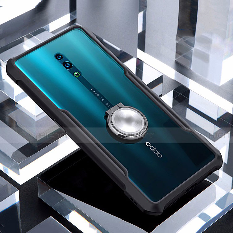 Coque Contour Silicone et Vitre Transparente Miroir 360 Degres avec Support Bague Anneau Aimante Magnetique pour Oppo Reno Noir Plus