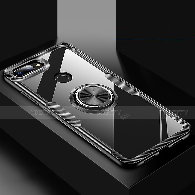 Coque Contour Silicone et Vitre Transparente Miroir 360 Degres avec Support Bague Anneau Aimante Magnetique pour Xiaomi Mi 8 Lite Noir Plus