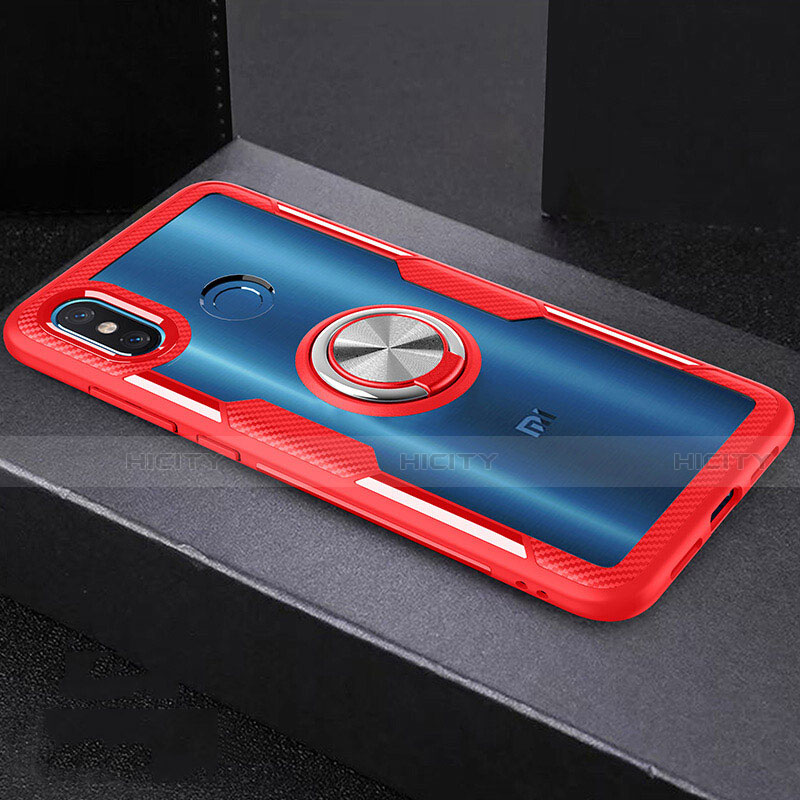 Coque Contour Silicone et Vitre Transparente Miroir 360 Degres avec Support Bague Anneau Aimante Magnetique pour Xiaomi Mi 8 Rouge Plus