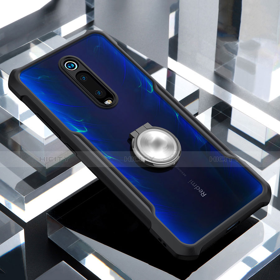 Coque Contour Silicone et Vitre Transparente Miroir 360 Degres avec Support Bague Anneau Aimante Magnetique pour Xiaomi Mi 9T Noir Plus