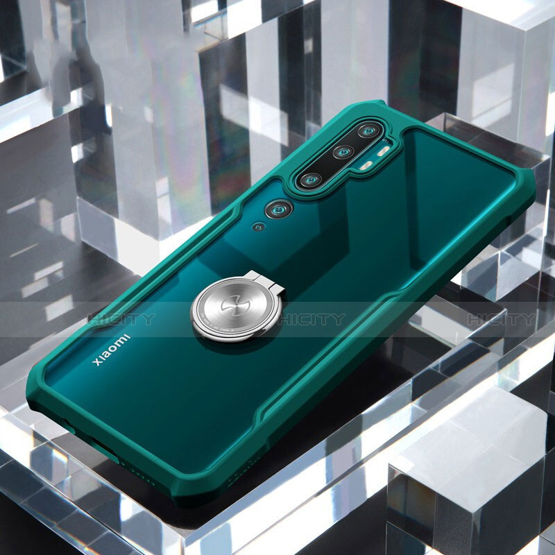 Coque Contour Silicone et Vitre Transparente Miroir 360 Degres avec Support Bague Anneau Aimante Magnetique pour Xiaomi Mi Note 10 Pro Plus