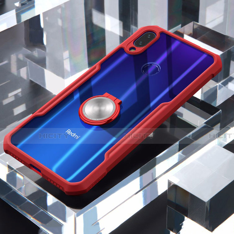 Coque Contour Silicone et Vitre Transparente Miroir 360 Degres avec Support Bague Anneau Aimante Magnetique pour Xiaomi Redmi Note 7 Pro Rouge Plus