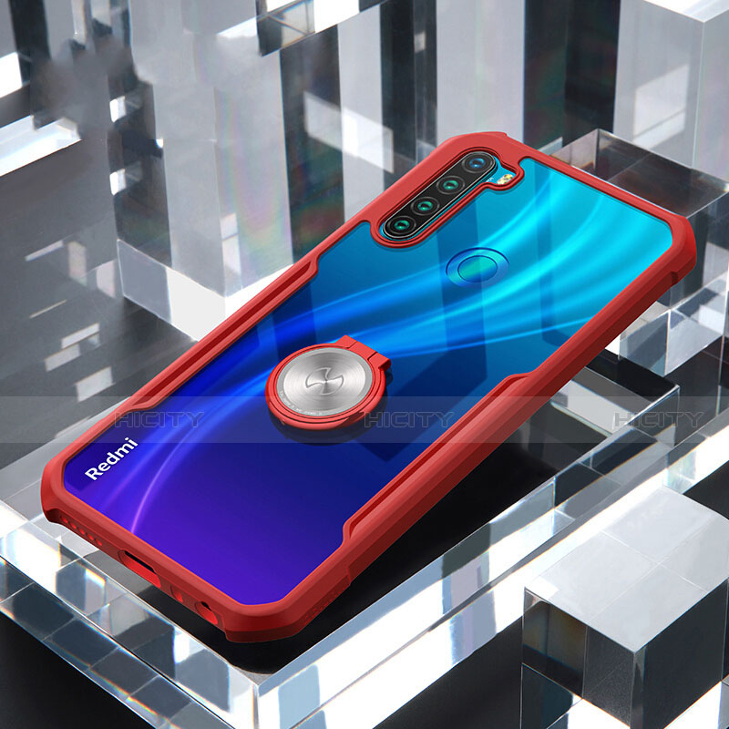 Coque Contour Silicone et Vitre Transparente Miroir 360 Degres avec Support Bague Anneau Aimante Magnetique pour Xiaomi Redmi Note 8 Rouge Plus