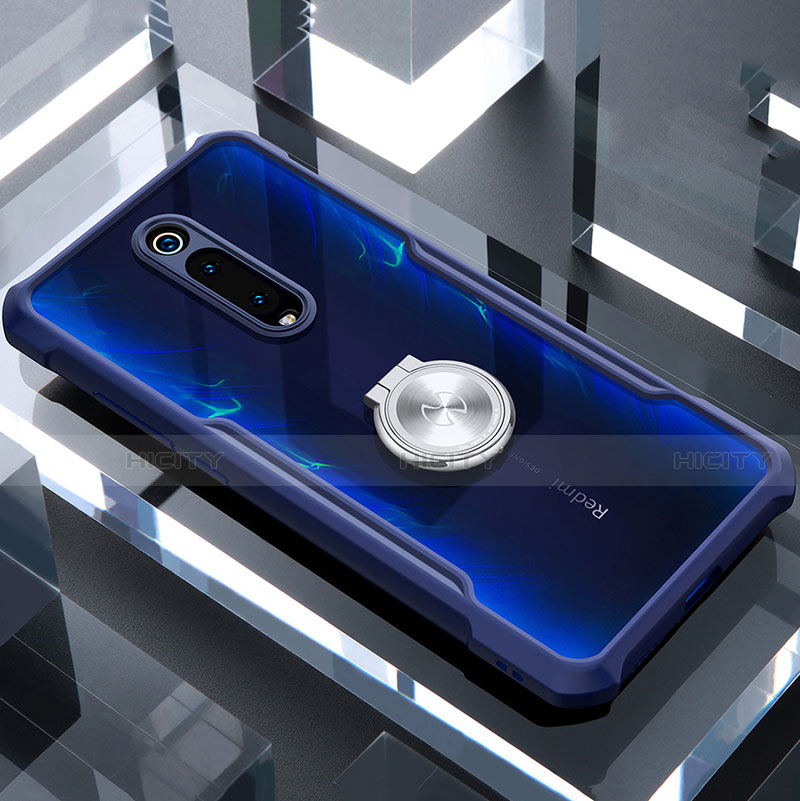 Coque Contour Silicone et Vitre Transparente Miroir 360 Degres avec Support Bague Anneau Aimante Magnetique T01 pour Xiaomi Mi 9T Bleu Plus