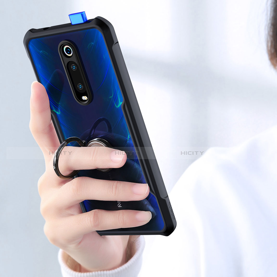 Coque Contour Silicone et Vitre Transparente Miroir 360 Degres avec Support Bague Anneau Aimante Magnetique T01 pour Xiaomi Mi 9T Plus