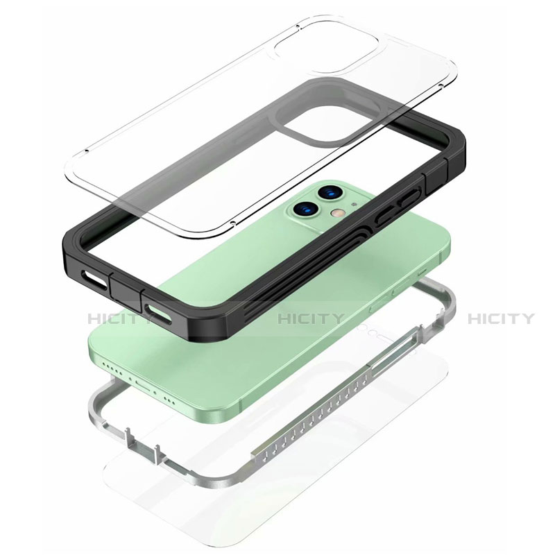 Coque Contour Silicone et Vitre Transparente Miroir 360 Degres pour Apple iPhone 12 Mini Noir Plus