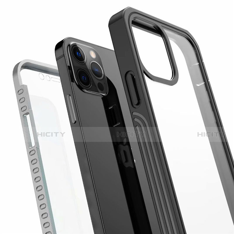 Coque Contour Silicone et Vitre Transparente Miroir 360 Degres pour Apple iPhone 12 Pro Max Noir Plus