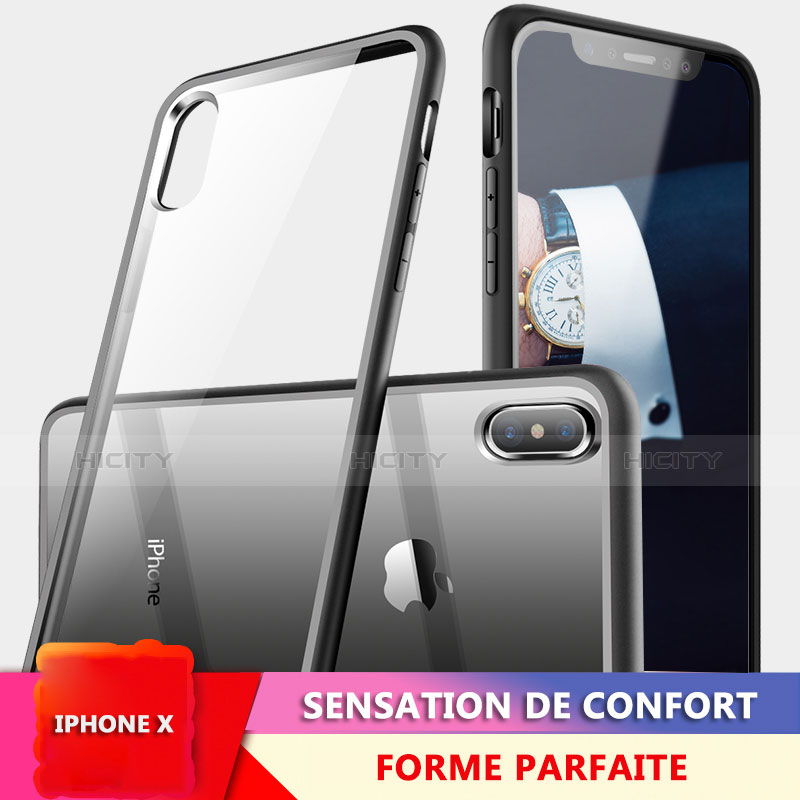 Coque Contour Silicone et Vitre Transparente Miroir 360 Degres pour Apple iPhone X Noir Plus