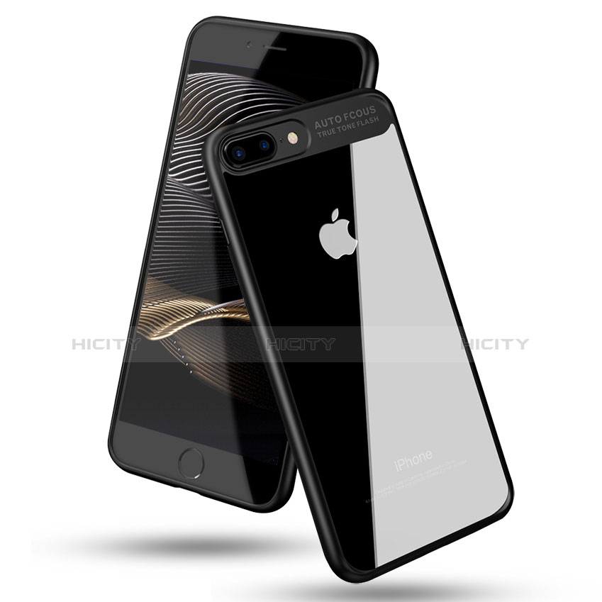 Coque Contour Silicone et Vitre Transparente Miroir 360 Degres T02 pour Apple iPhone 7 Plus Noir Plus