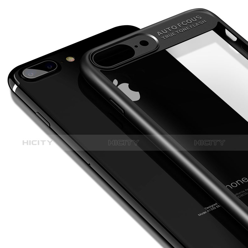 Coque Contour Silicone et Vitre Transparente Miroir 360 Degres T02 pour Apple iPhone 7 Plus Noir Plus