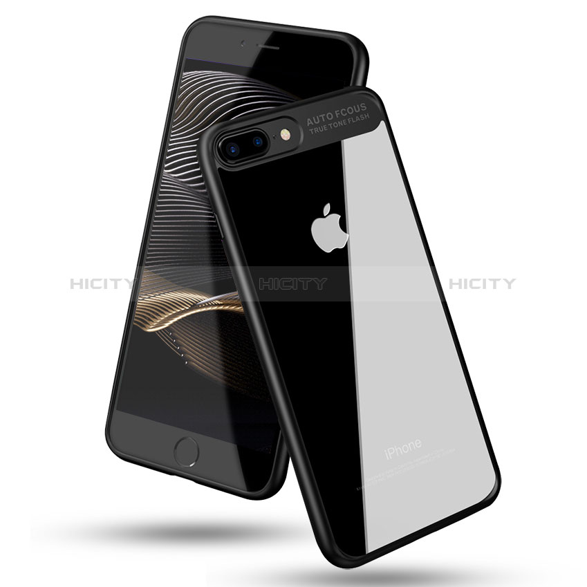 Coque Contour Silicone et Vitre Transparente Miroir 360 Degres T02 pour Apple iPhone 8 Plus Noir Plus