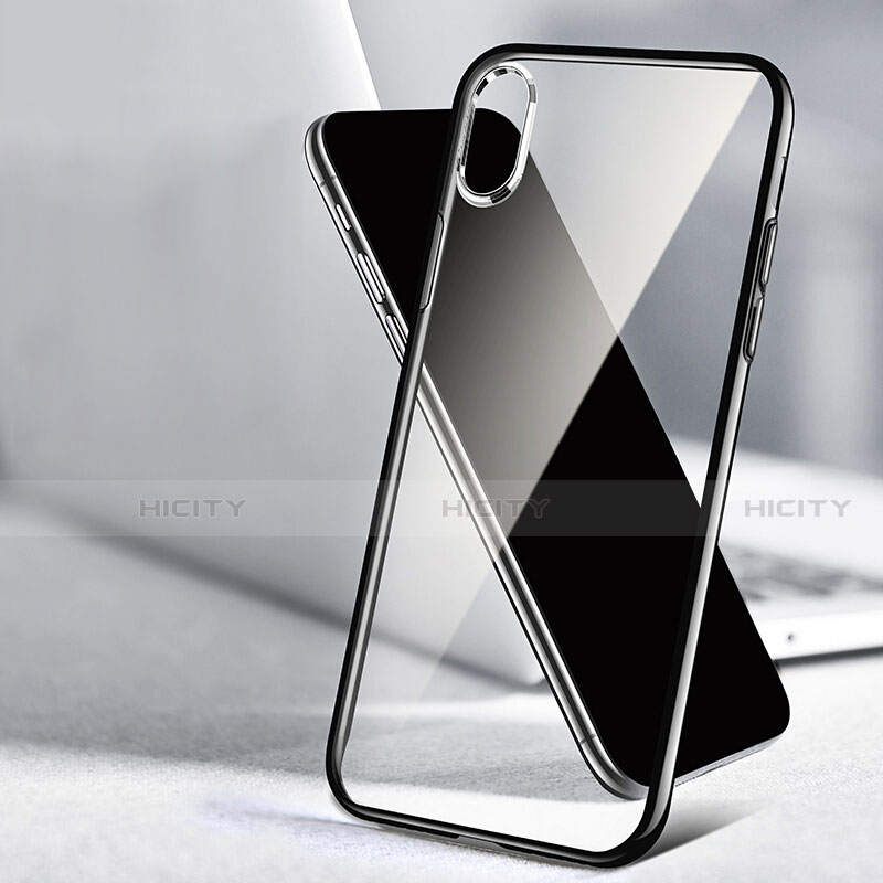 Coque Contour Silicone et Vitre Transparente Miroir 360 Degres T02 pour Apple iPhone X Noir Plus