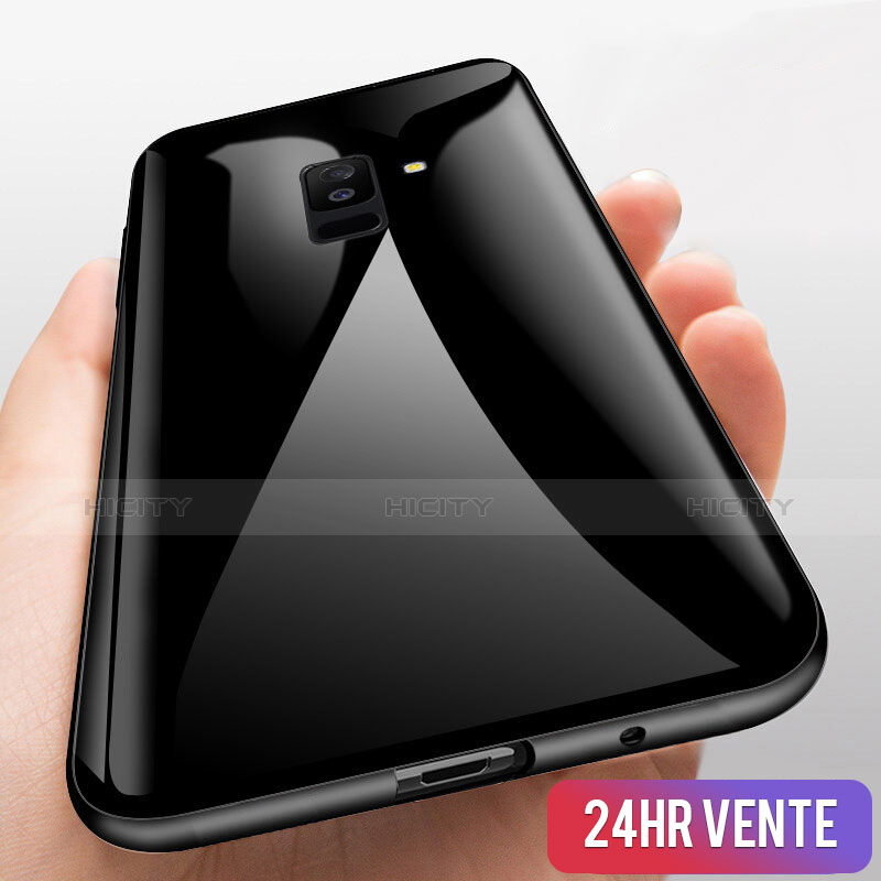 Coque Contour Silicone et Vitre Transparente Miroir 360 Degres T03 pour Samsung Galaxy A6 Plus (2018) Noir Plus