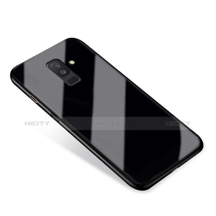 Coque Contour Silicone et Vitre Transparente Miroir 360 Degres T03 pour Samsung Galaxy A6 Plus (2018) Noir Plus