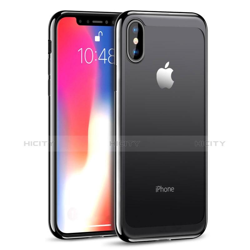 Coque Contour Silicone et Vitre Transparente Miroir 360 Degres T05 pour Apple iPhone Xs Noir Plus