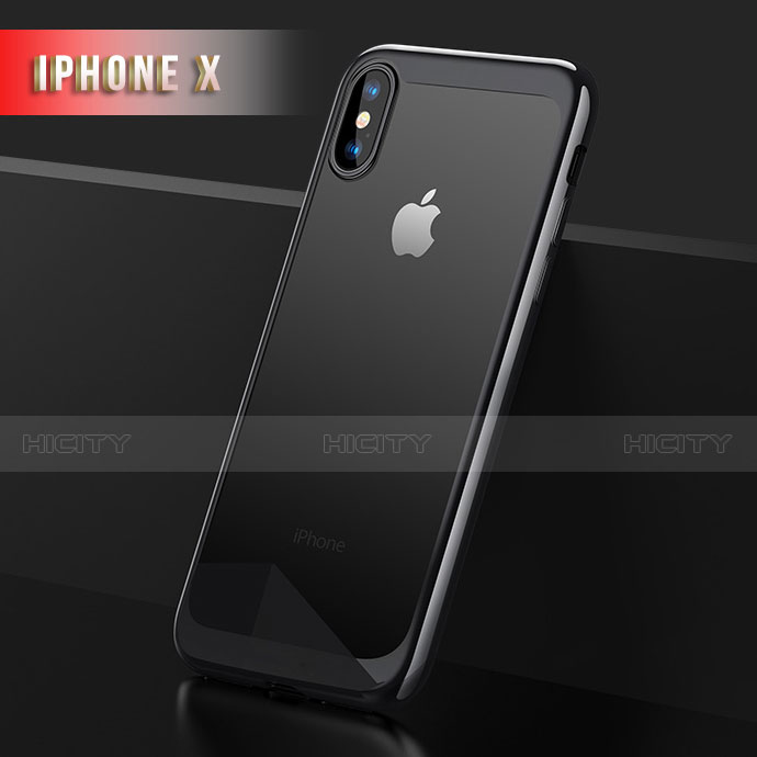 Coque Contour Silicone et Vitre Transparente Miroir 360 Degres T05 pour Apple iPhone Xs Noir Plus