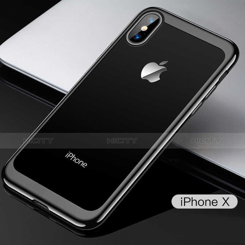 Coque Contour Silicone et Vitre Transparente Miroir 360 Degres T05 pour Apple iPhone Xs Noir Plus