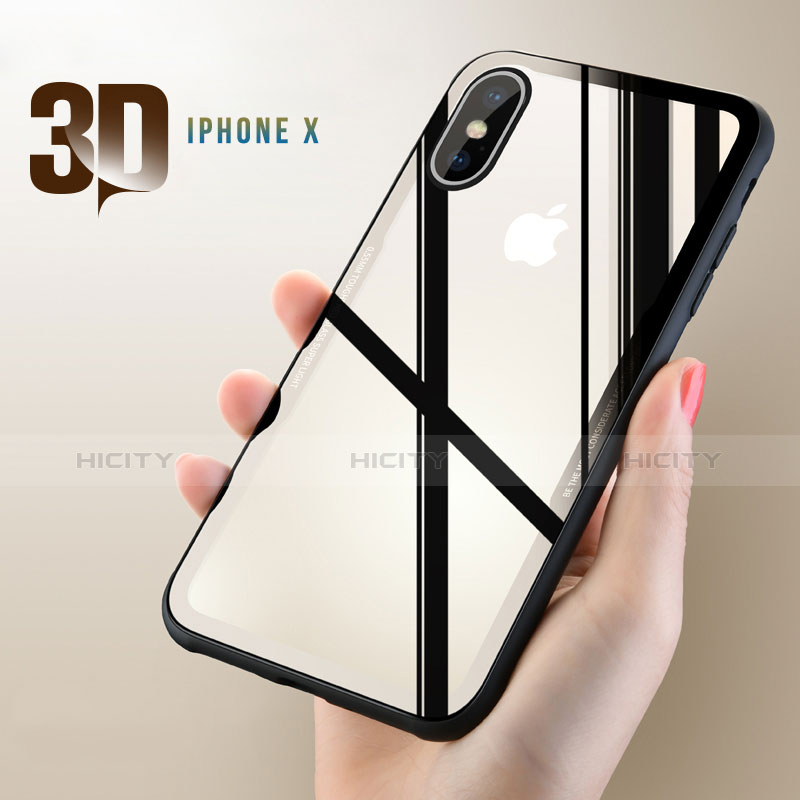 Coque Contour Silicone et Vitre Transparente Miroir 360 Degres T06 pour Apple iPhone X Noir Plus