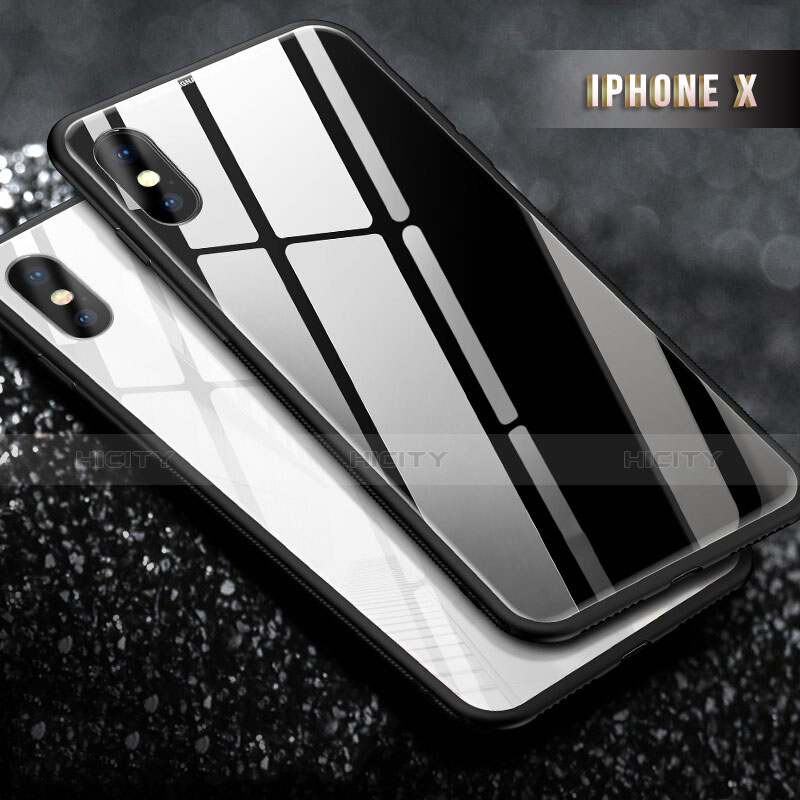 Coque Contour Silicone et Vitre Transparente Miroir 360 Degres T07 pour Apple iPhone Xs Noir Plus