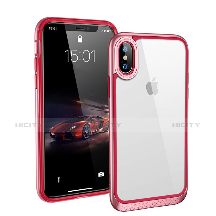 Coque Contour Silicone et Vitre Transparente Miroir 360 Degres T08 pour Apple iPhone X Rouge Plus