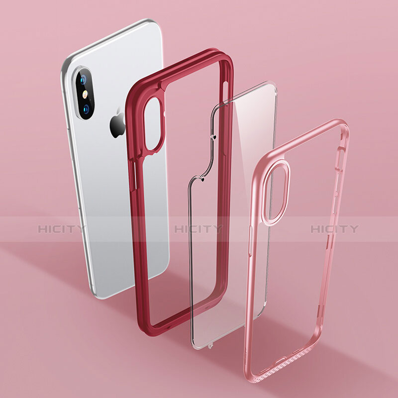 Coque Contour Silicone et Vitre Transparente Miroir 360 Degres T08 pour Apple iPhone X Rouge Plus