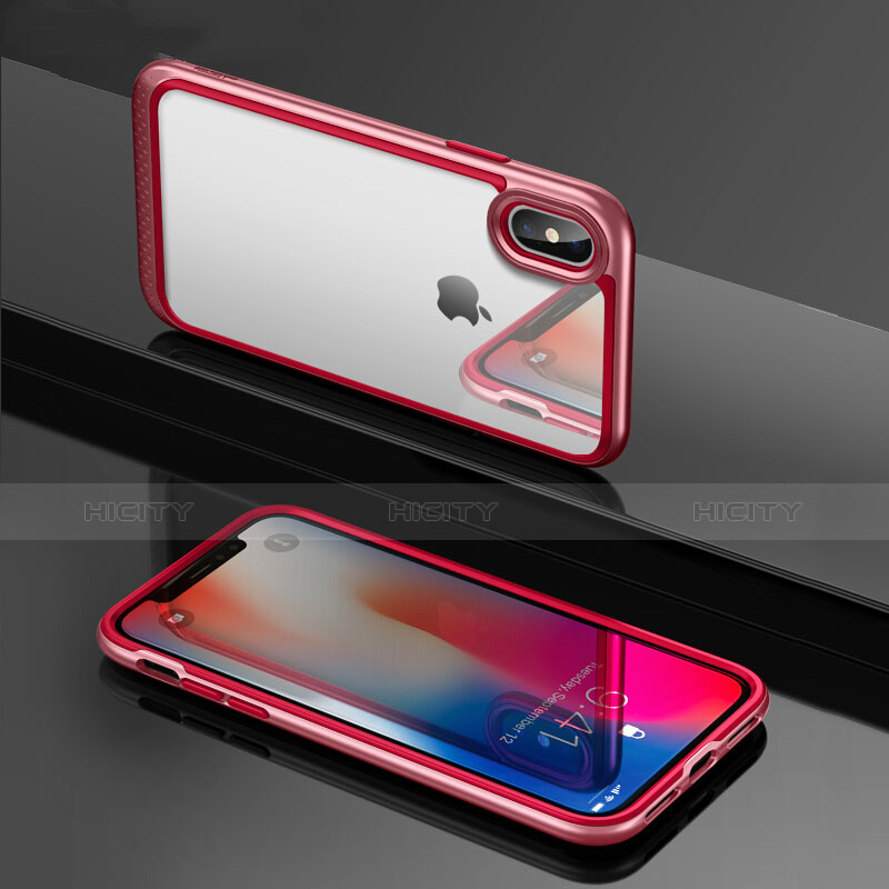 Coque Contour Silicone et Vitre Transparente Miroir 360 Degres T08 pour Apple iPhone X Rouge Plus