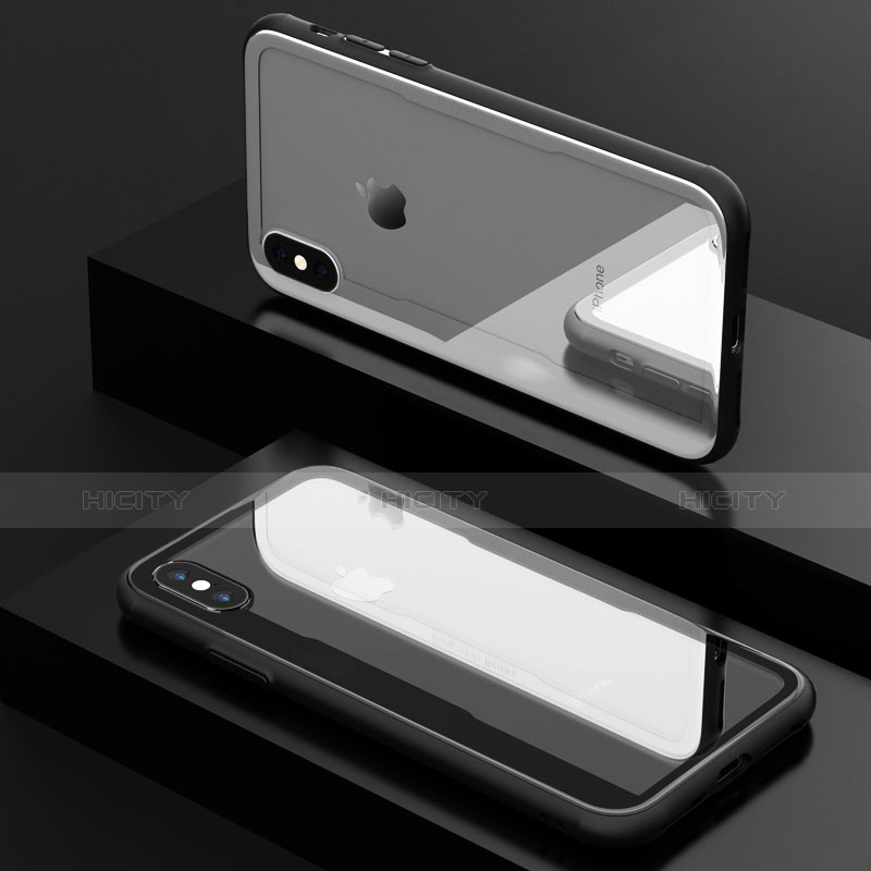 Coque Contour Silicone et Vitre Transparente Miroir 360 Degres T09 pour Apple iPhone Xs Noir Plus