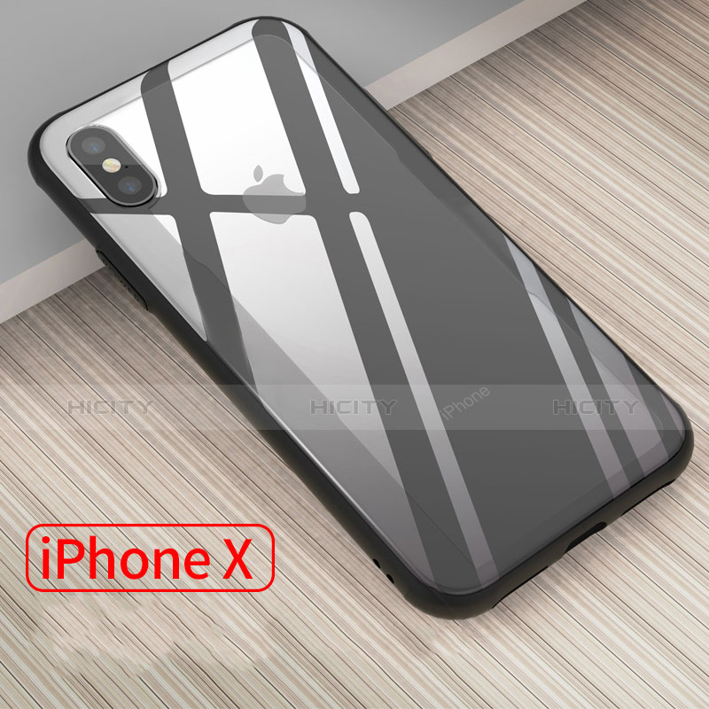 Coque Contour Silicone et Vitre Transparente Miroir 360 Degres T09 pour Apple iPhone Xs Noir Plus