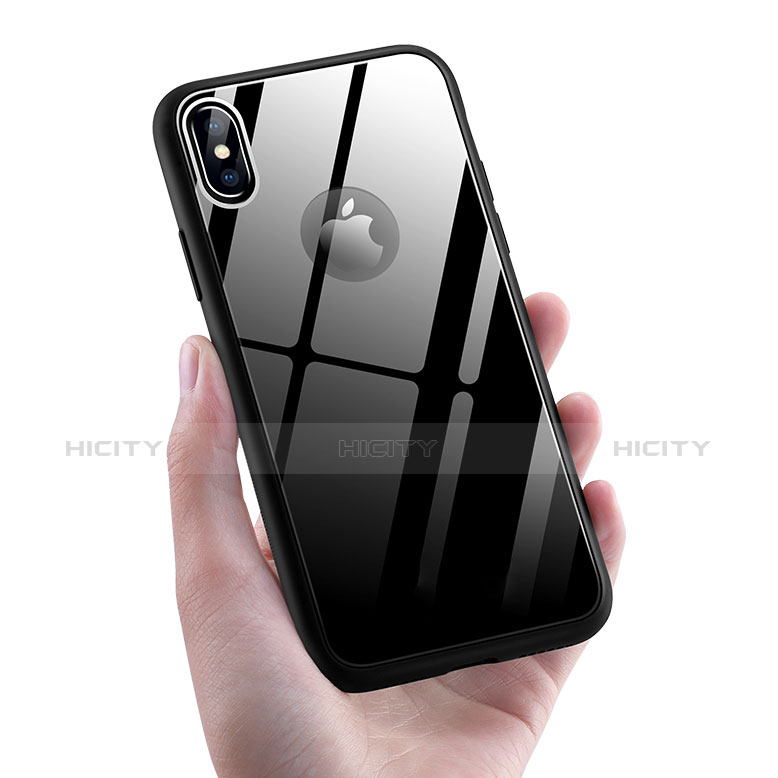 Coque Contour Silicone et Vitre Transparente Miroir 360 Degres T15 pour Apple iPhone X Noir Plus