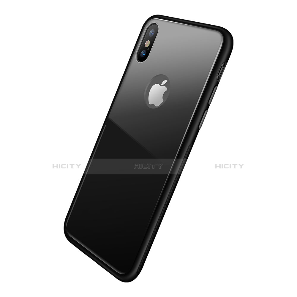 Coque Contour Silicone et Vitre Transparente Miroir 360 Degres T15 pour Apple iPhone X Noir Plus